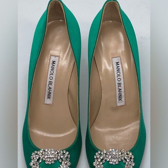 Manolo Blahnik Hangisi 70MM Embellished Satin Pumps size 36 - Picture 5 of 13